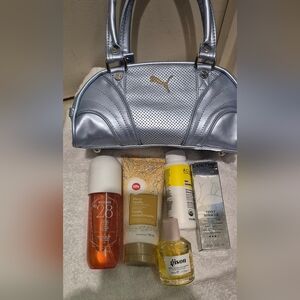 Puma Metallic Silver Handbag with Beauty Essentials